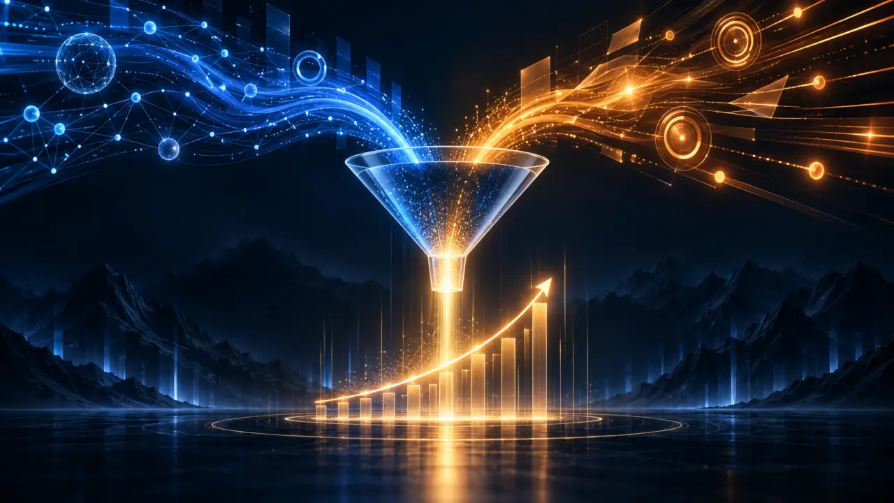 Visualisation abstraite de données comparant le SEO et les Ads pour accélérer un pipeline B2B